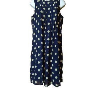 ILE New York Women Size 8 Pleated Sleeveless Blue Yellow Polka Dot Shift Dress